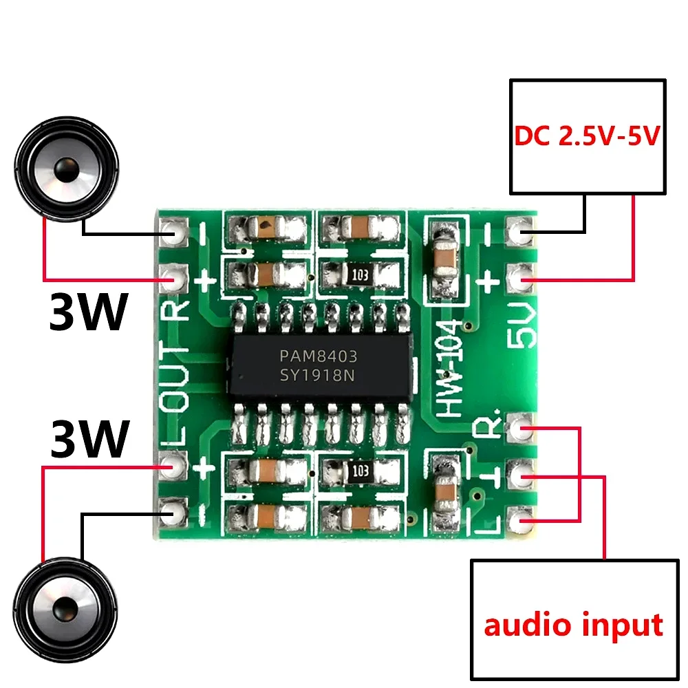Audio Amplifier Board 2.5V To 5V Mini PAM8403 Power Amplifier Board 2 Channels 3W Class D Audio Speaker Sound Amplifier Board For Arduino