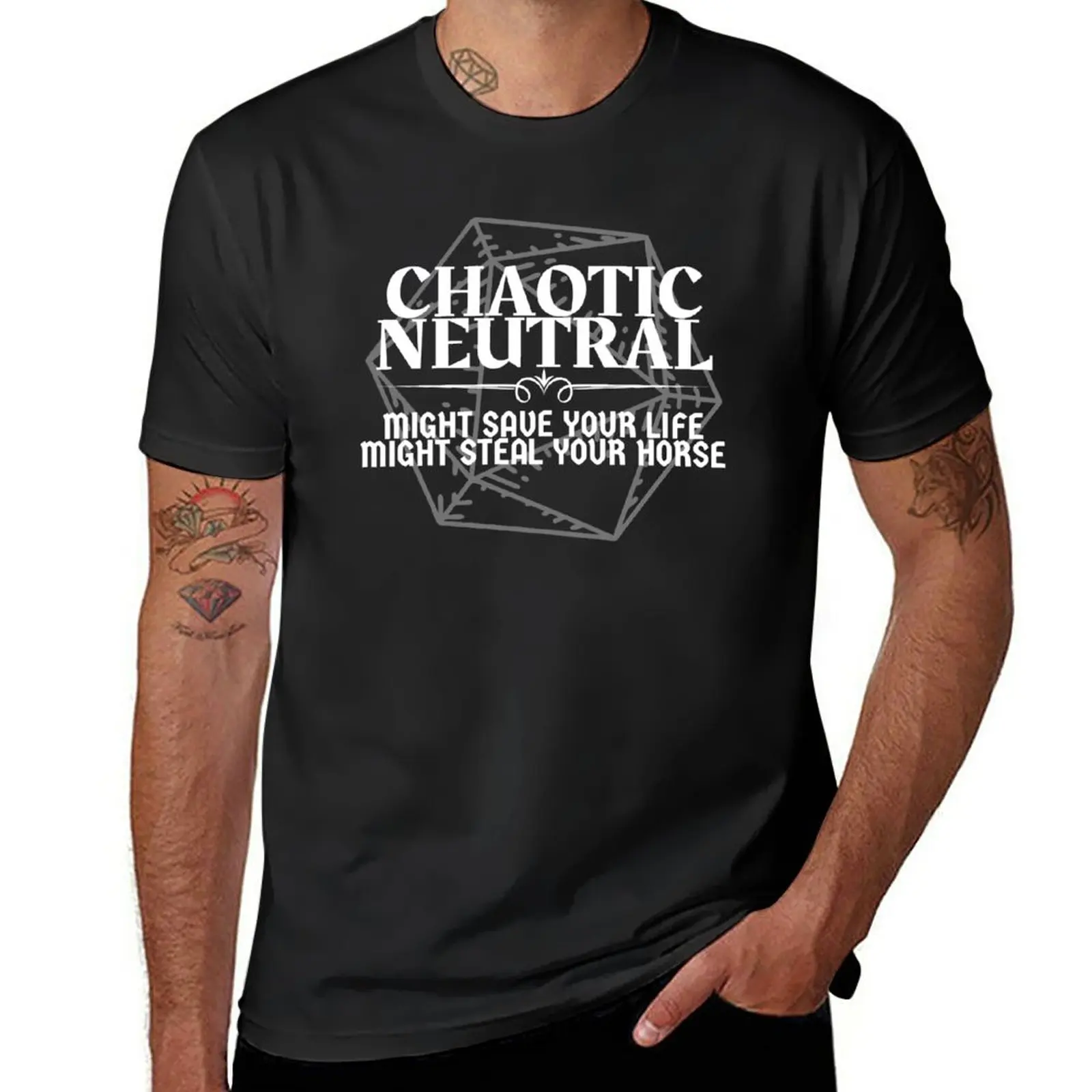 

Chaotic Neutral - Might Save Your Life. Might Steal Your Horse DnD Character Alignment Print T-Shirt Tee shirt Men's clothing