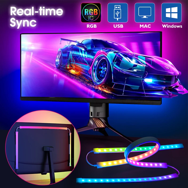 

Умная RGB подсветка для компьютера, монитор для ПК, монитор, управление цветовой синхронизацией, светодиодная полоса, цвет «сделай сам», атмосфера для игр, лампа для декора окружающей среды