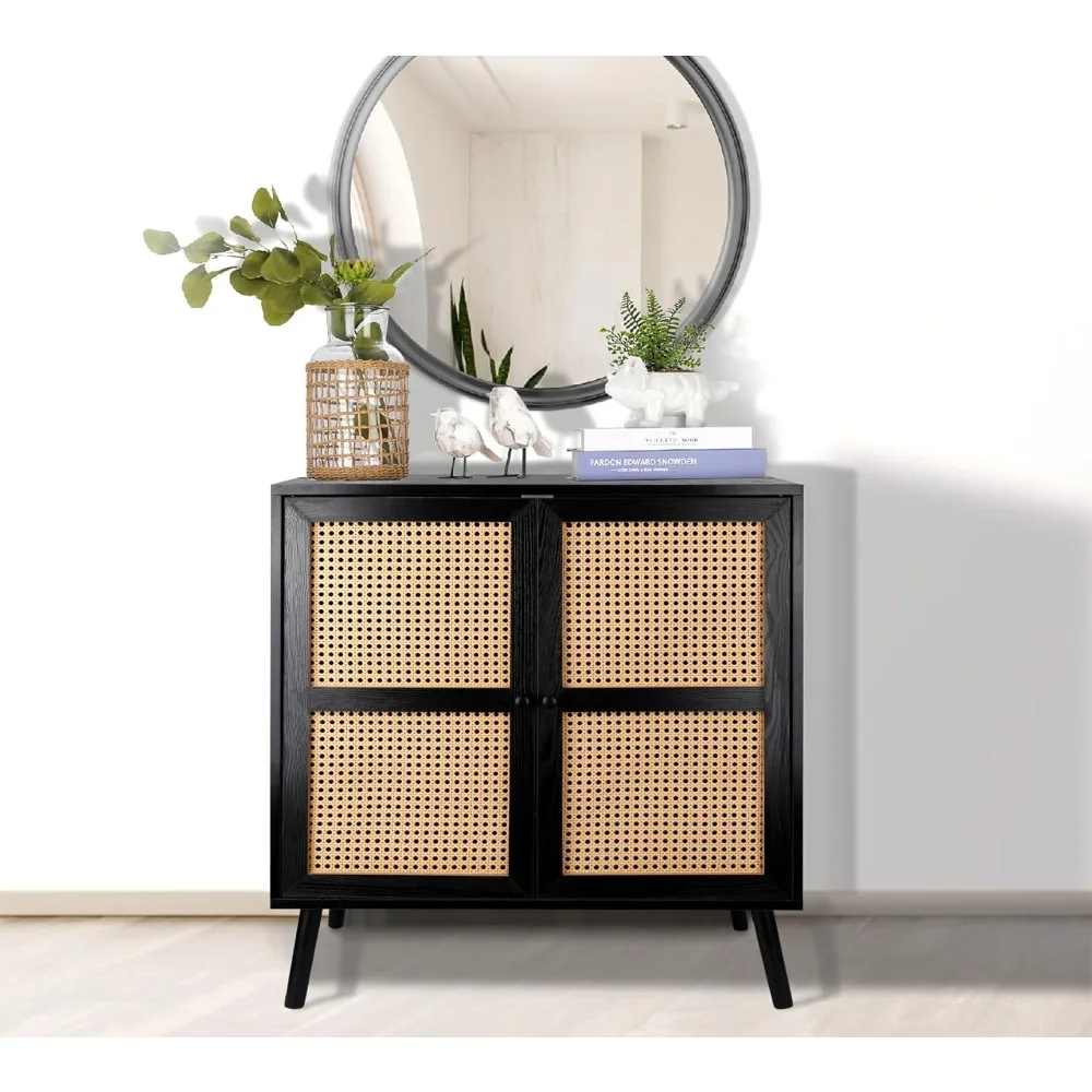 

Black Accent Storage Cabinet Living Room Cabinet Mid Century Modern Rattan Dresser Chest of Drawers Furniture Cabinets the Home