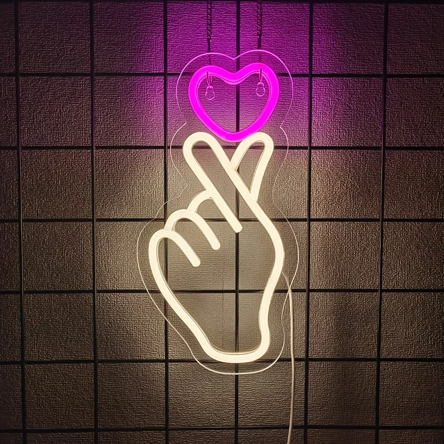 Pink Love Icon Usb Power Switch, Used For Bedroom, Bar, Gesture Neon Sign,Game Room, Club, Wedding, Birthday Background Decor.