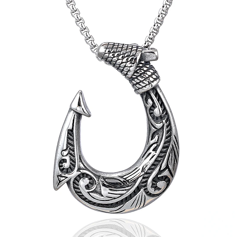 Fashion Men Fish Hook Necklace Vintage Stainless Steel Nordic Celtic  Pendant for Women Gift Viking Jewelry Accessories Wholesale