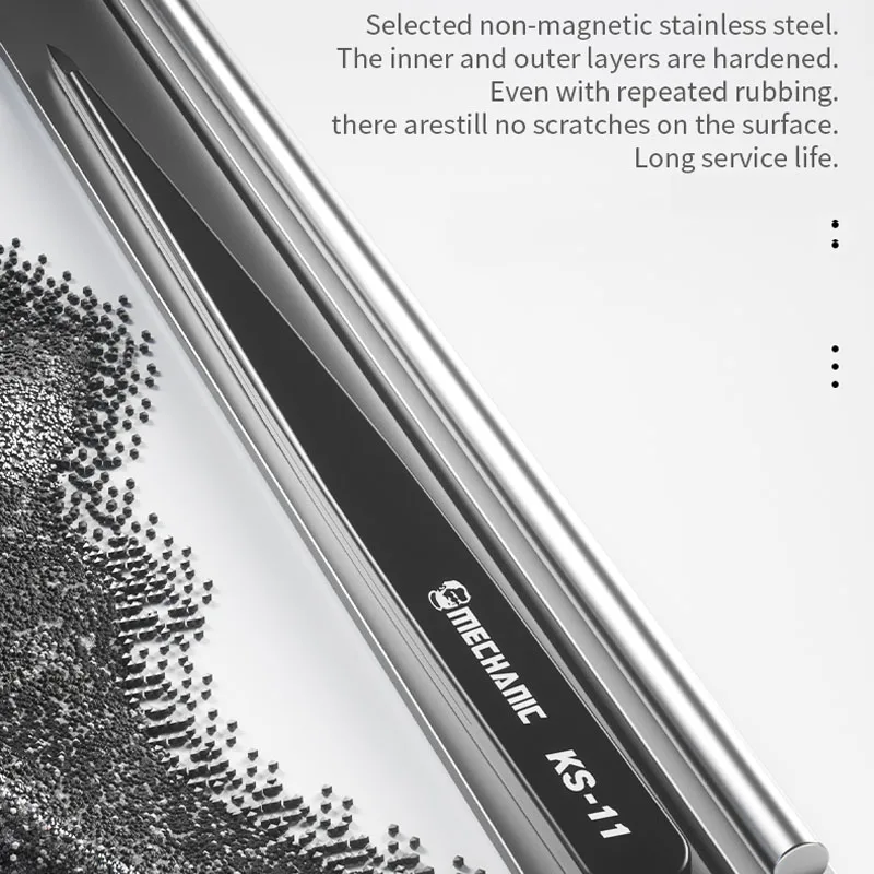 Precision Tweezers Phone Repair Tweezers MECHANIC KS-11 Hand Polished Jumper Non-magnetic Tweezers 0.008mm Tip Precision Stainless Steel Mobile Phone Repair Manual Tool