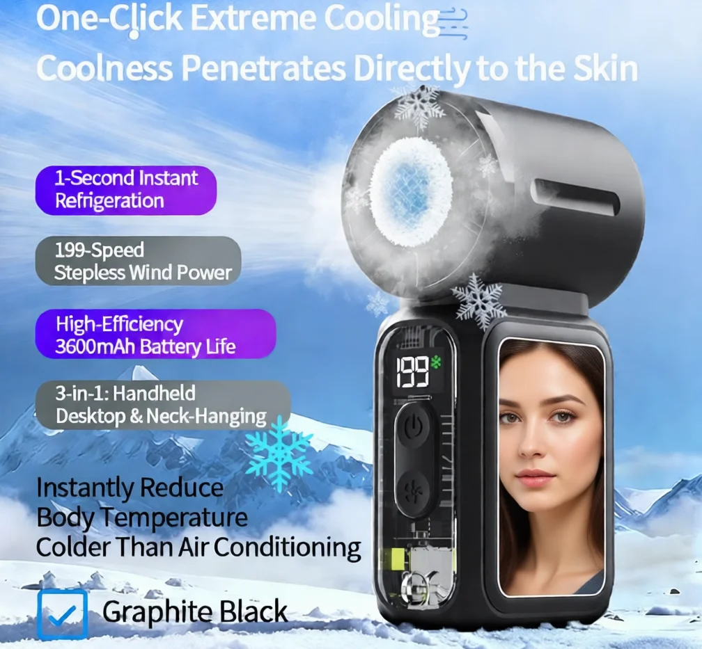 Portable Handheld Cooling Fan With Digital Display And Mirror_voghion.com