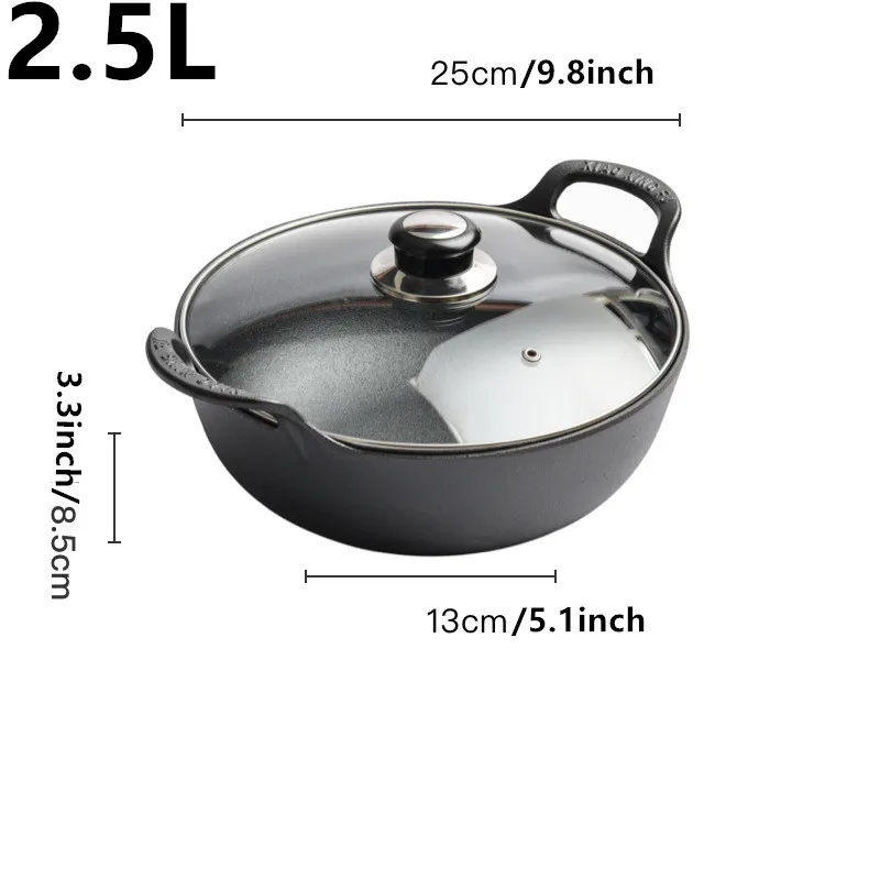 25cmプレシーズン鋳鉄キャセロール皿、ループハンドル付き3 qt鍋鍋直