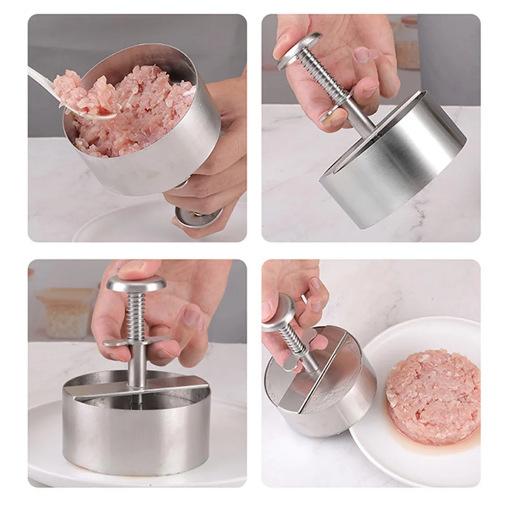 Hamburger Patty Maker Press 304 Stainless Steel Non-Stick Round Manual Beef Ball Mold Thickness Adjustable Kitchen BBQ Tools
