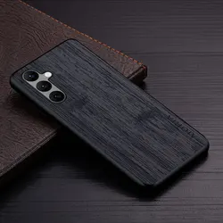 Luxury Bamboo Wood Pattern Leather Phone Case - Elegant and Durable Design - Samsung A35 (Black)