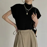 Summer French style senior sense half high neck jacket knit waistcoat design sense loose short short-sleeved sweater top - Image 2