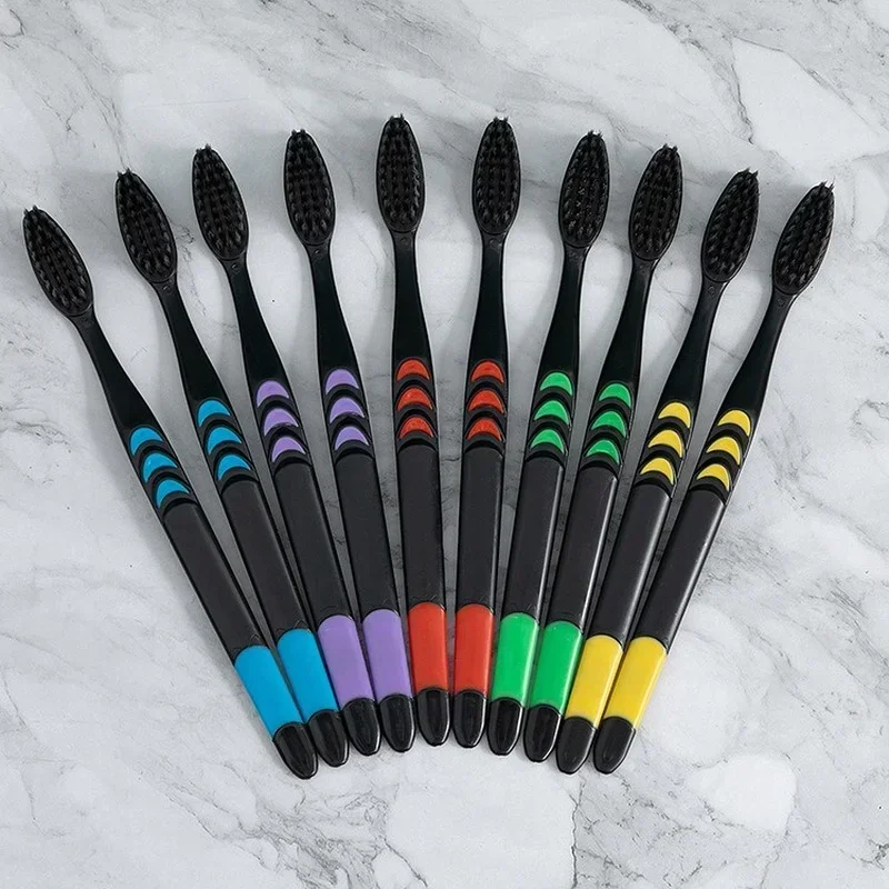 10-Pack Soft Bristle Bamboo Charcoal Antibacterial Toothbrush Set