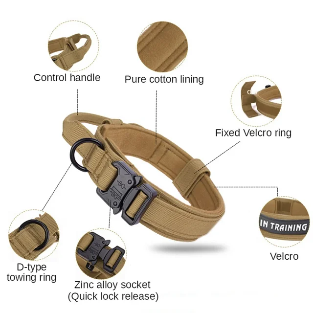 Sfa879660404843bc9a5ce88de6de7651R.jpg Durable Tactical Dog Collar Leash Set Adjustable Military Pet Collar Leash Medium Large Dog German Shepherd Training Accessories
