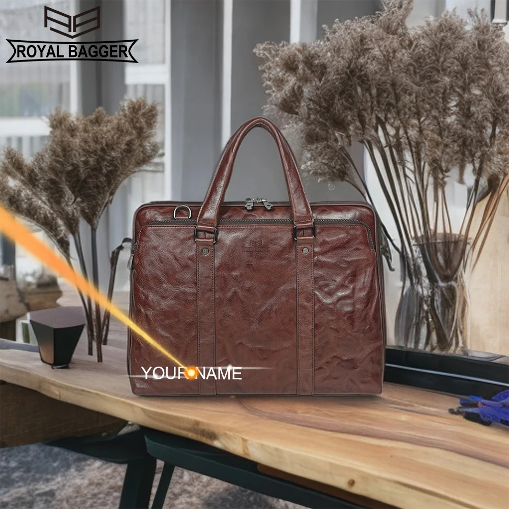 

Royal Bagger 14" Iaptop Briefcases for Men Genuine Cow Leather Vintage Shoulder Crossbody Bag Large Capacity Handbag 1424