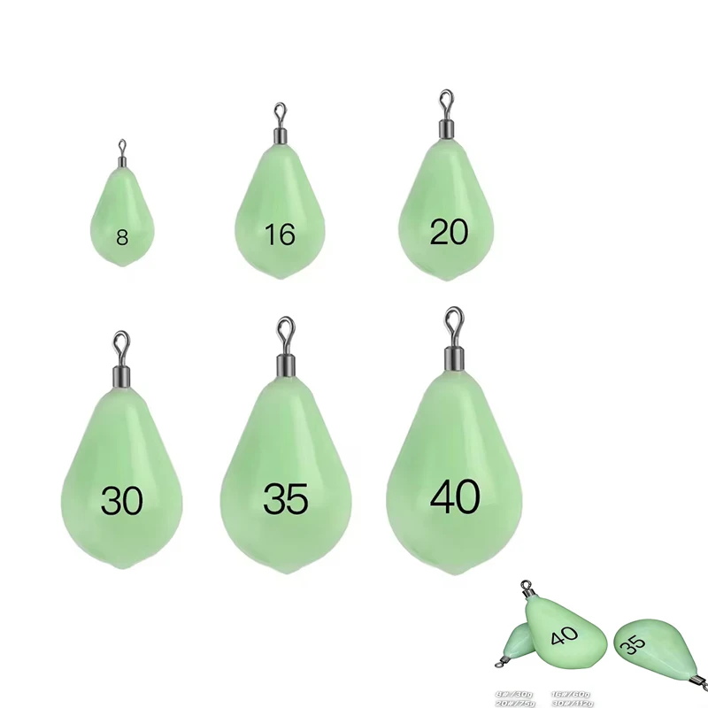 Plomb de pêche lumineux en forme de larme avec émerillon 8-60# 30g-150g pour la pêche de nuit