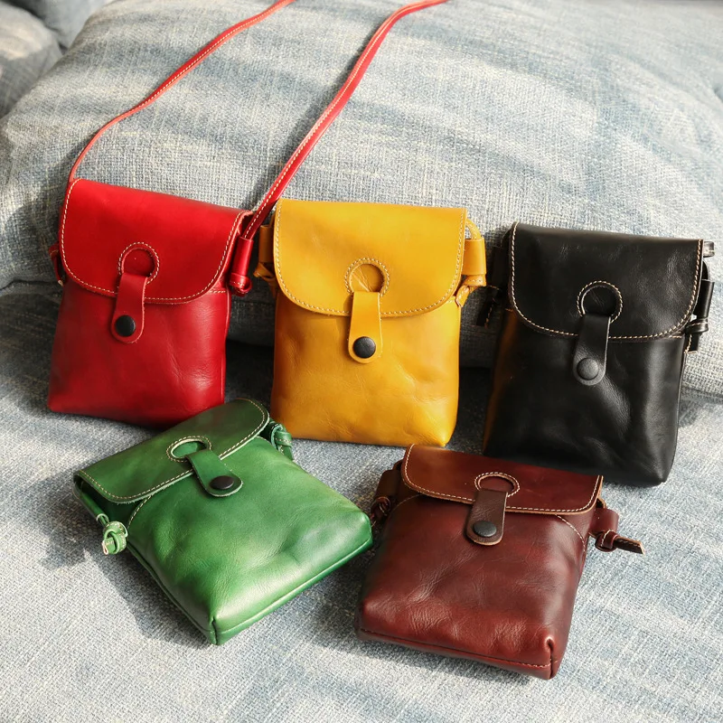 

Ladies Bags 2022 New Genuine Leather Handmade Women Shoulder Bags Vintage Cowhide Solid Color Mobile Phone Bag