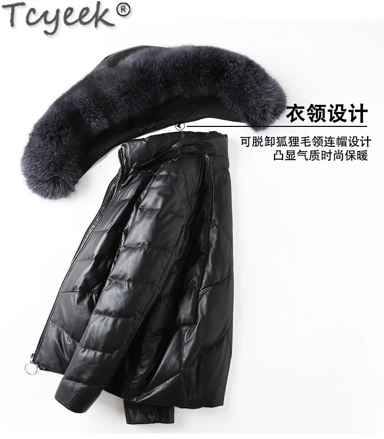 Tcyeek Genuine Leather Down Jacket Female Clothing Warm Fox Fur Collar 2023 Winter Jackets for Women Hooded Sheepskin Down Coat