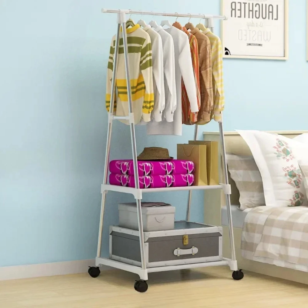 Triangle Coat and Hat Rack with Wheels Floor Standing Multi-layer Storage Rack Simple Modern Space Saving Hanging Clothes Stand clothes rack