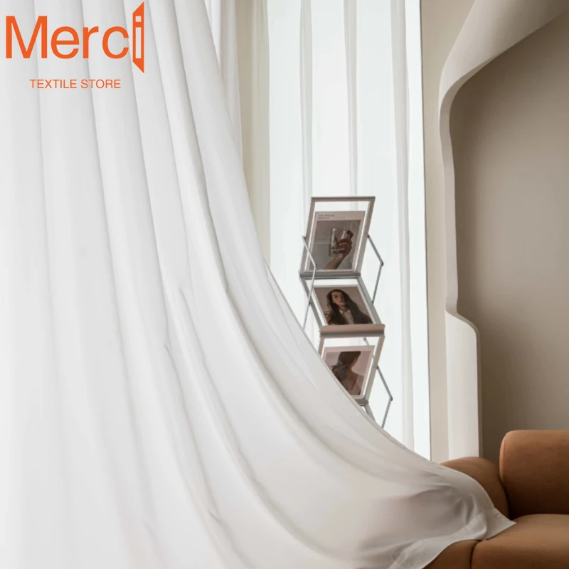 Luxurious Chiffon White Tulle White Sheer Curtains for Living Room Bedroom Voiles Door Screen Partition Door Decoration Solid sheer curtains