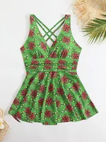 2025 Floral Printed Strappy Swimwear Women One Piece Criss Cross Back Swimsuit Dress Bathers Bathing Swimming Suit Beachwear - Image 4