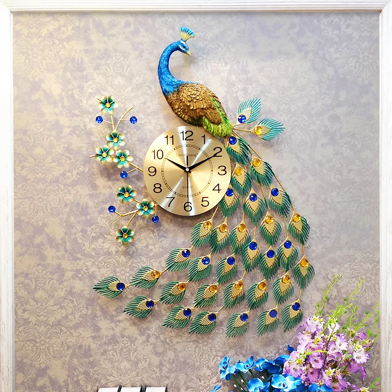 

European Peacock Wall Clock Creative Modern Decorative Clock Pointer Mute Watch Home Wall Decoration Fashion Luxury Living Room