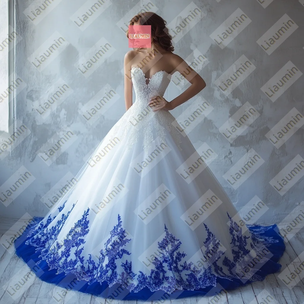 white wedding dress with royal blue Ball Gown designed with premium fabrics and thoughtful craftsmanship Vintage Royal Blue And White