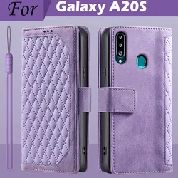 Luxurious Leather Flip Wallet Phone Case with Magnetic Closure - Galaxy A20S (Style 1 Purple)