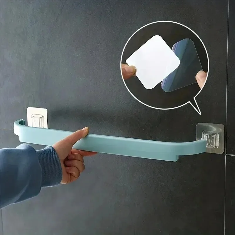 Bathroom Double Pole Wall Mounted Storage Rack Non Punching Extended Self-Adhesive Towel Rack Bathroom Accessorie
