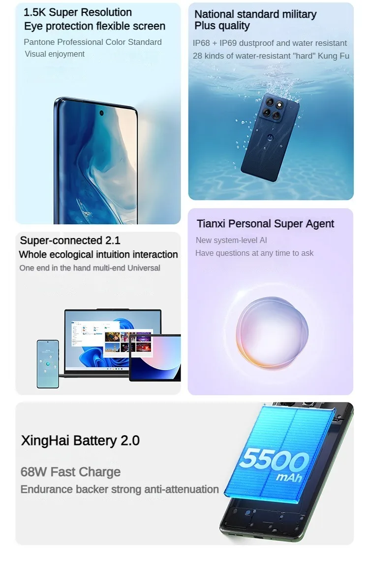 Global Rom Lenovo Motorola Edge 60 5G Mobile Phone 6.7inch 1.5K Eye Protection P OLED Screen 5500mAh 68W Fast Charge 50MP Came