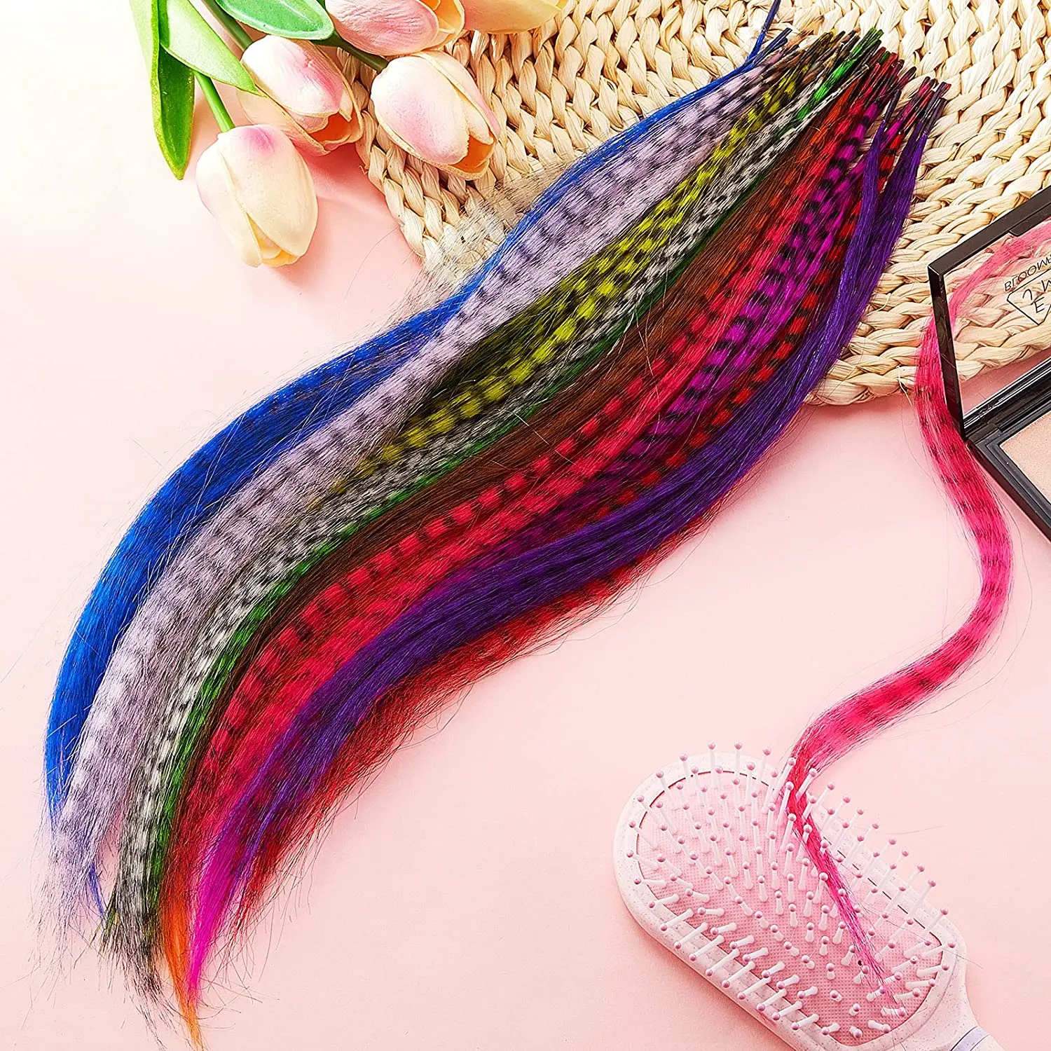 Synthetic Colored I-Tip Feather Hair Extensions 16" 1-20 Strands/Pack Women's High Temperature Fiber Wig Accessories