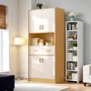 Oak and White Kitchen Pantry Cabinet,70" Tall Kitchen Storage Cabinet with Doors and Drawer, Freestanding Wooden Storage Cabinet 1