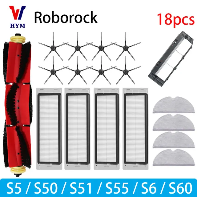 Для Roborock S5 S50 S51 S55 S6 S60 S6 Pure Аксессуары для пылесоса HEPA-фильтр Швабра Ткань Боковая основная щетка Запасные части 2