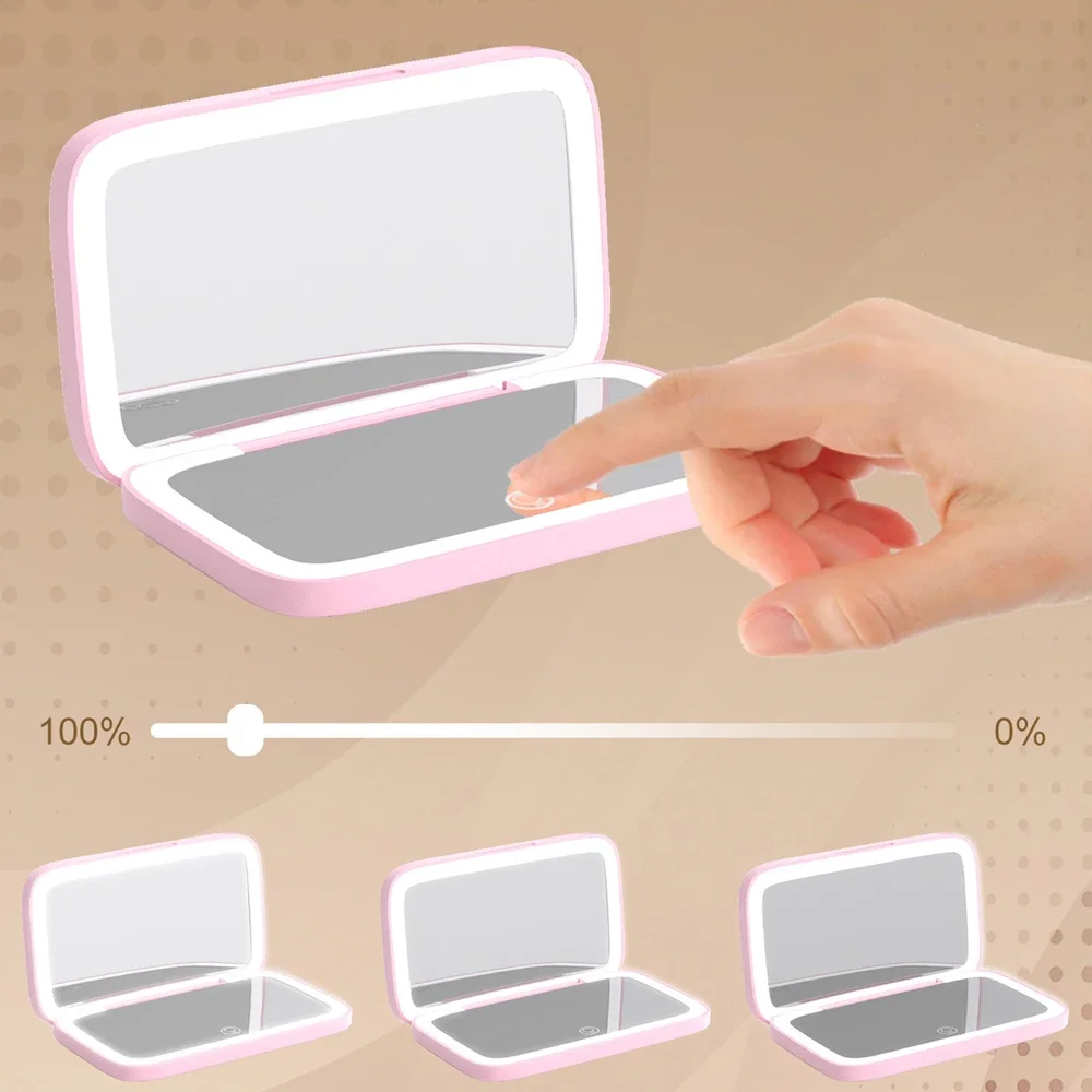 양면 LED 충전식 메이크업 거울, 컴팩트 포켓, 여행용 미적인 화장 거울, 화장품 도구, 5X 확대