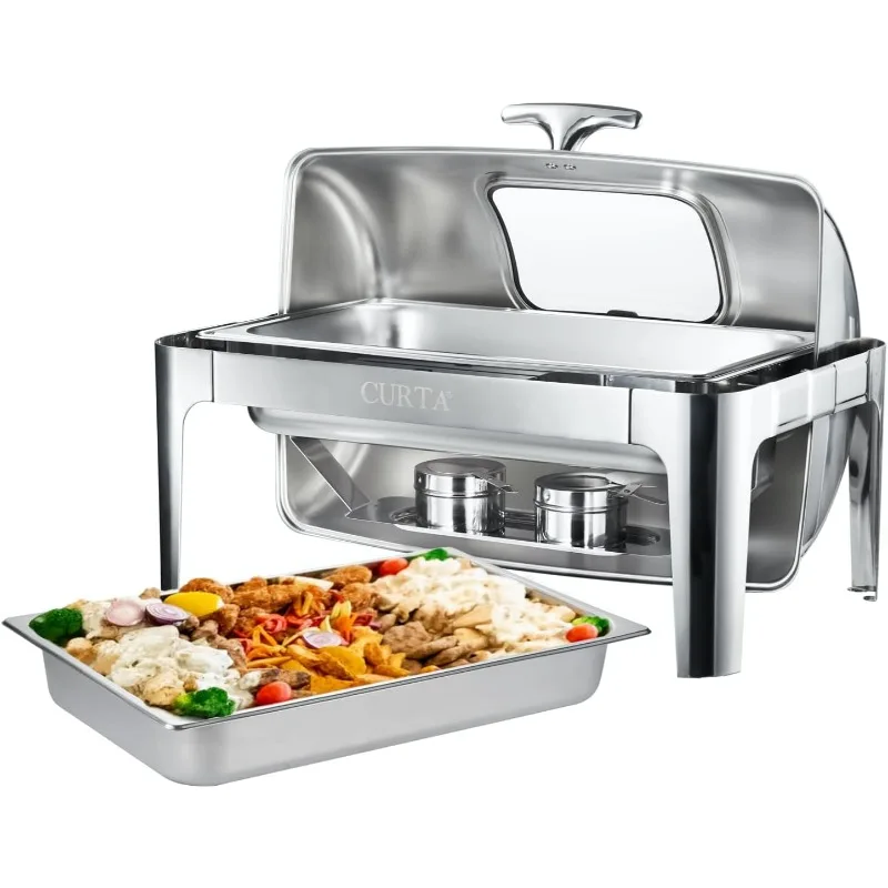 

CURTA 9QT Rectangle Catering Warmer Server Roll Top Chafing Dish Buffet Set, Full Size Pan, Commercial Chafer for Catering