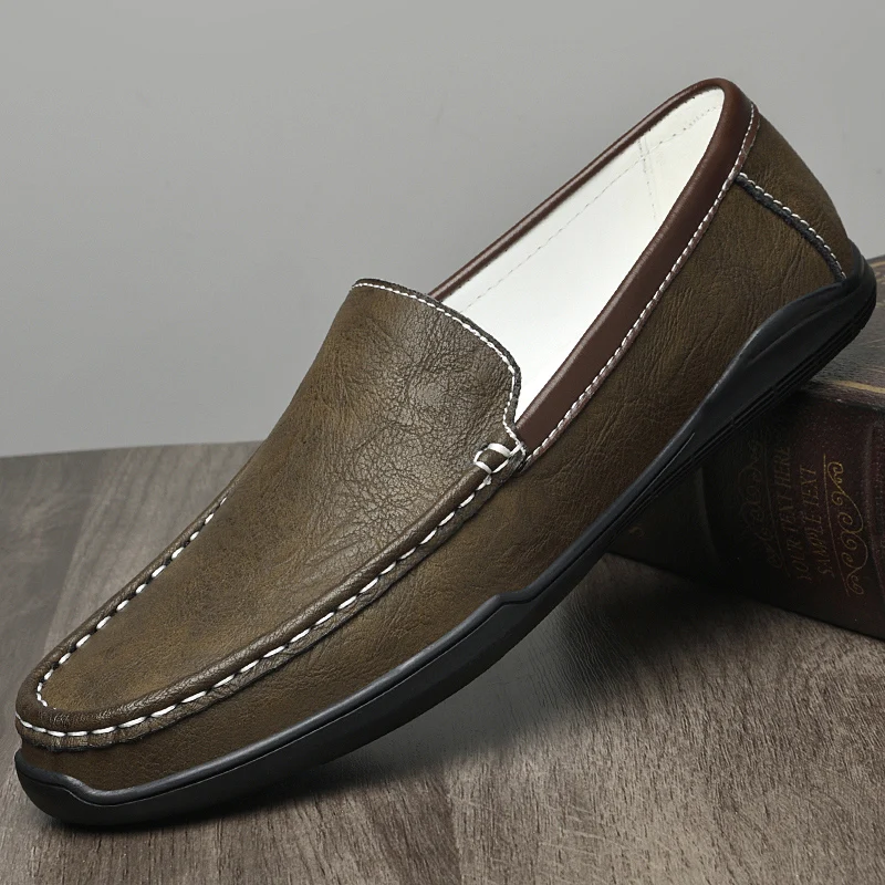 

Fashion British Style Men Black Causal Shoes Genuine Leather Slip On Men Shoes High Quality Loafers man Shoes Zapatos Hombre