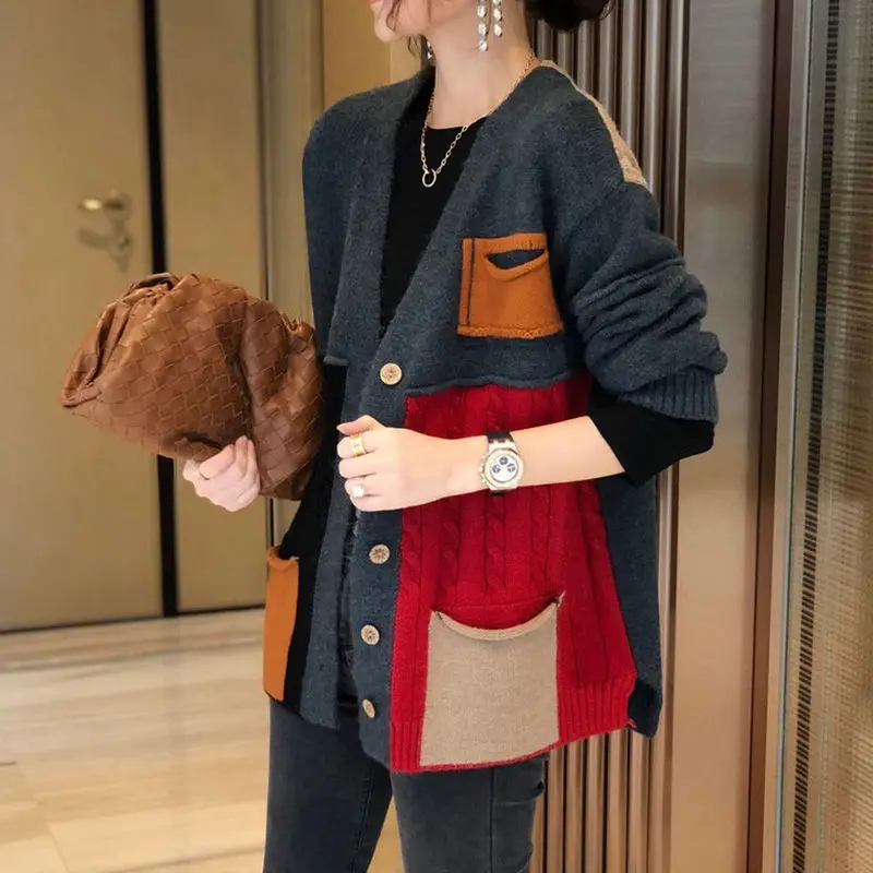 

Женский вязаный кардиган с длинным рукавом, свободный трикотажный кардиган с длинными рукавами, Европейский стиль, весна-осень 2023