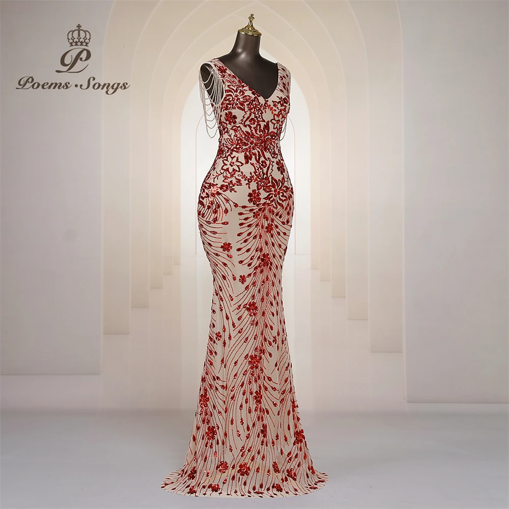 Customized Sexy beaded sleeves Mermaid Evening Dresses For Women Prom Dresses Maxi dress Party dress Beautiful evening gowns 3