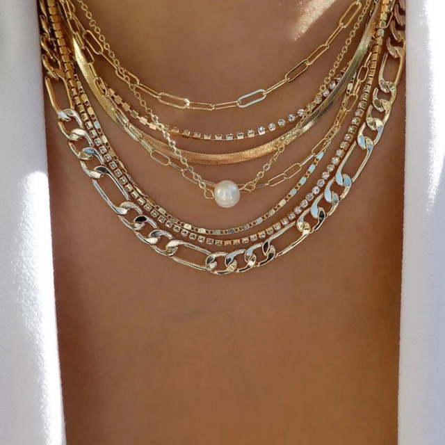Collana Strati Dorati Boho - Collana Multistrato Con Pendenti Per Donna