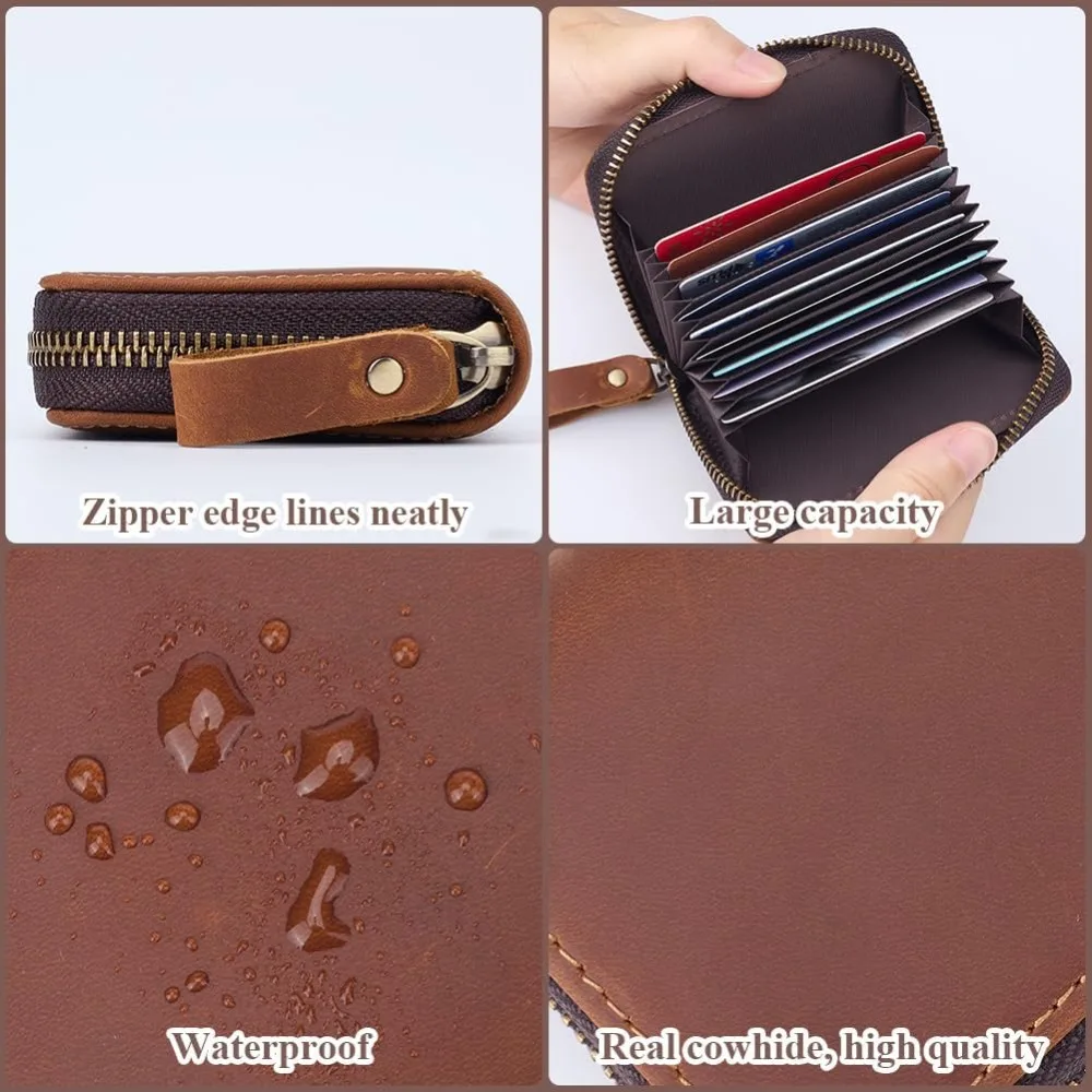지퍼가 달린 여성용 남성용 직사각형 가죽 신용카드 지갑 코코넛 브라운 11x8.7x2.7cm