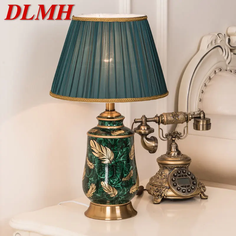 

DLMH Modern Green Ceramic Table Lamp LED Chinese Creative Luxury Bedside Desk Light For Home Living Room Bedroom Decor