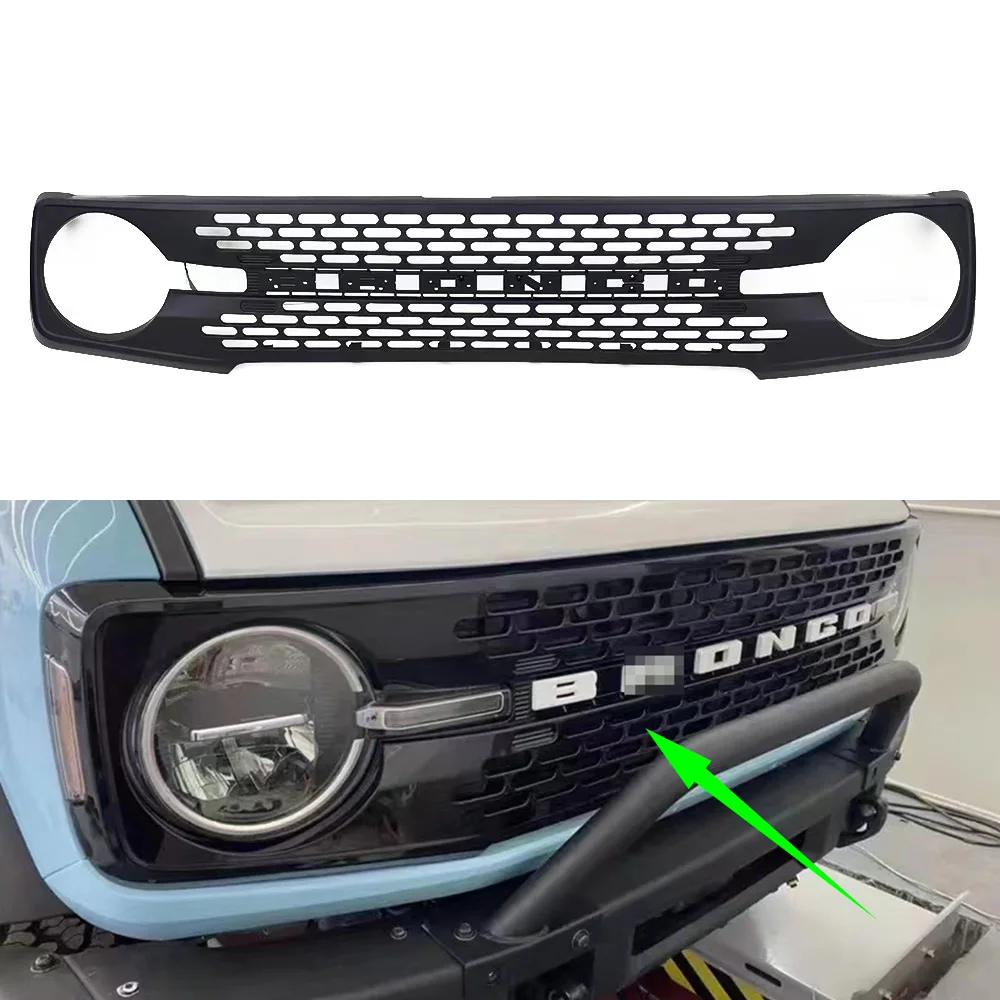 

Решетка радиатора переднего бампера для 2022 Ford Bronco Mustang Shelby GT500, варианты цвета, решетка Раптора, очерченная надпись, накладки V