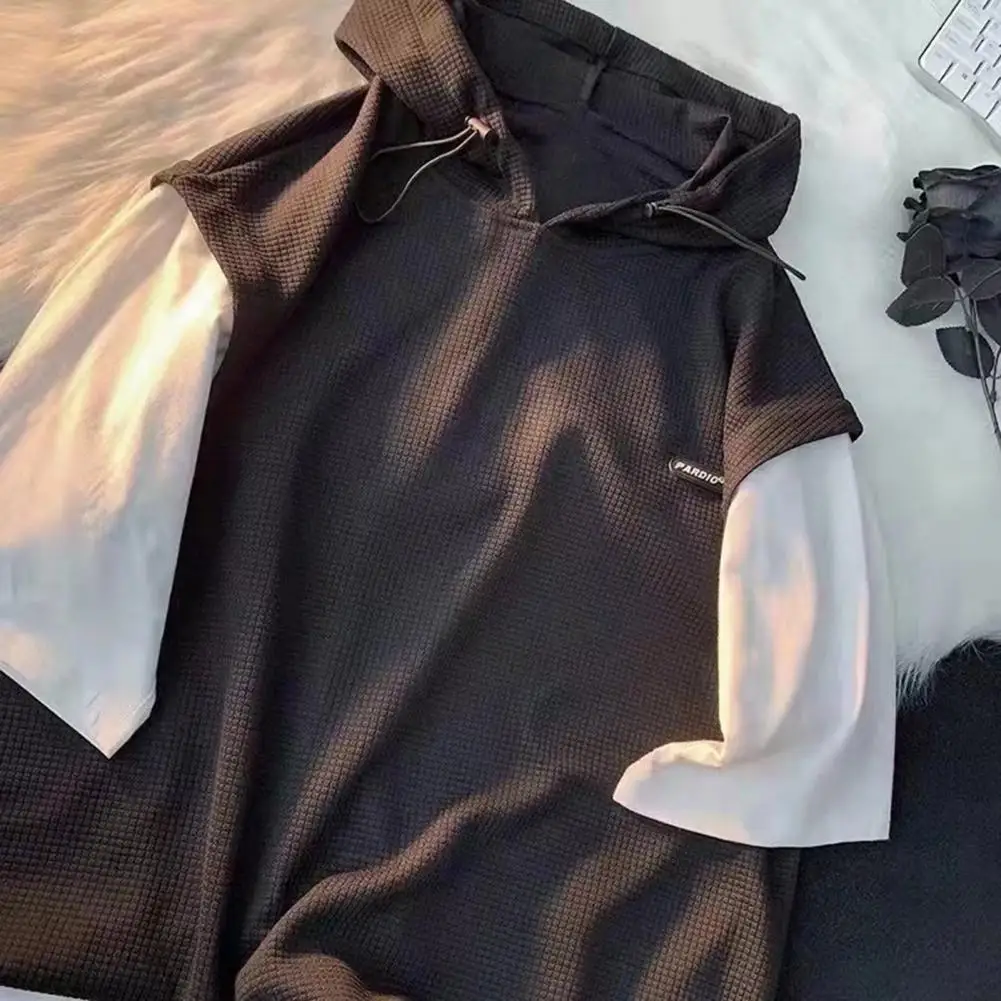 

2Pcs/Set Simple Male Activewear Knee Length Summer Tracksuit Drawstring Summer Fake Two Pieces Men Tracksuit Sportswear