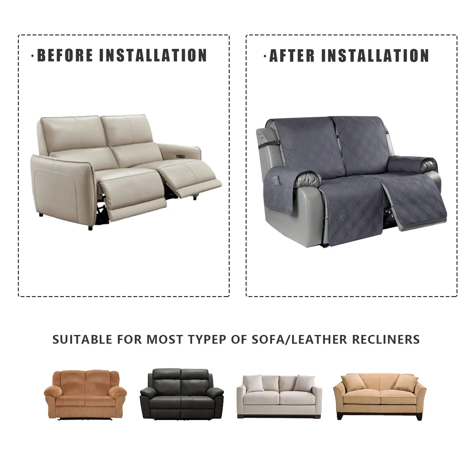 Waterproof Recliner Slipcover Non Slip Covers For Reclining Loveseat With Elastic Straps Washable Recliner Chair Cover 6
