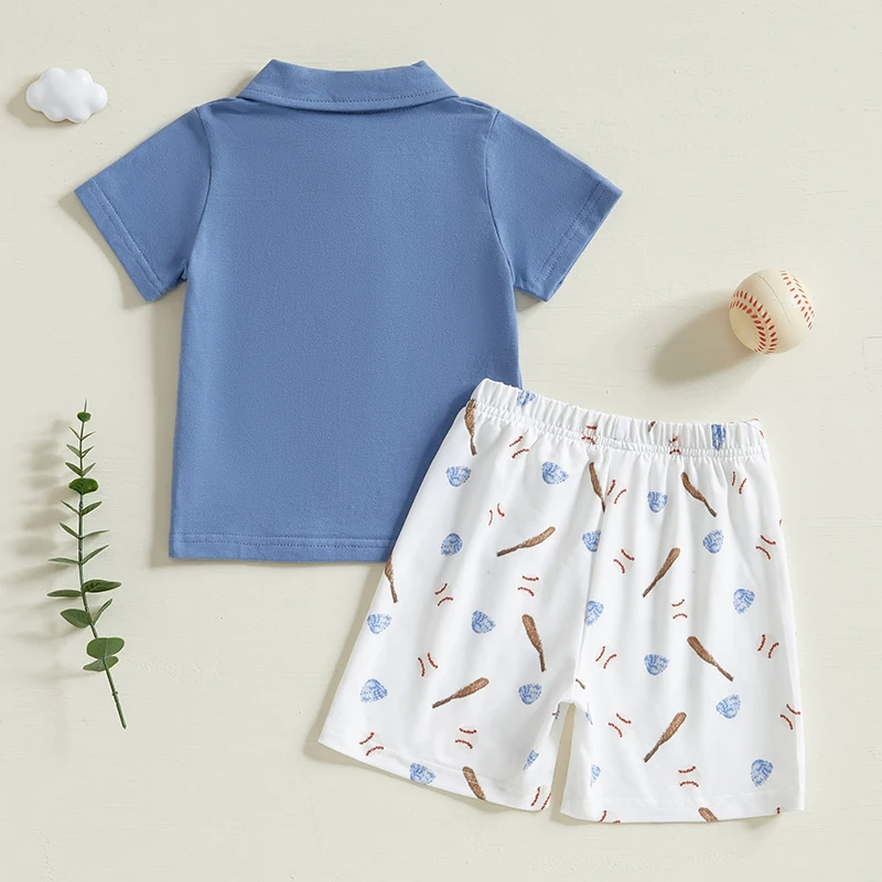 Citgeett Summer Kids Toddler Boys Shorts Set Baseball Short Sleeve Tops Elastic Waistband Shorts Clothes
