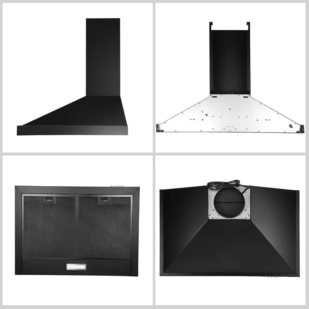 Range Hood 24 inch,Black Vent Hood,Stainless Steel Chimney-Style 24 inch Range Hood,Ductless Range Hood with 3-Speed Exhaust Fan 4