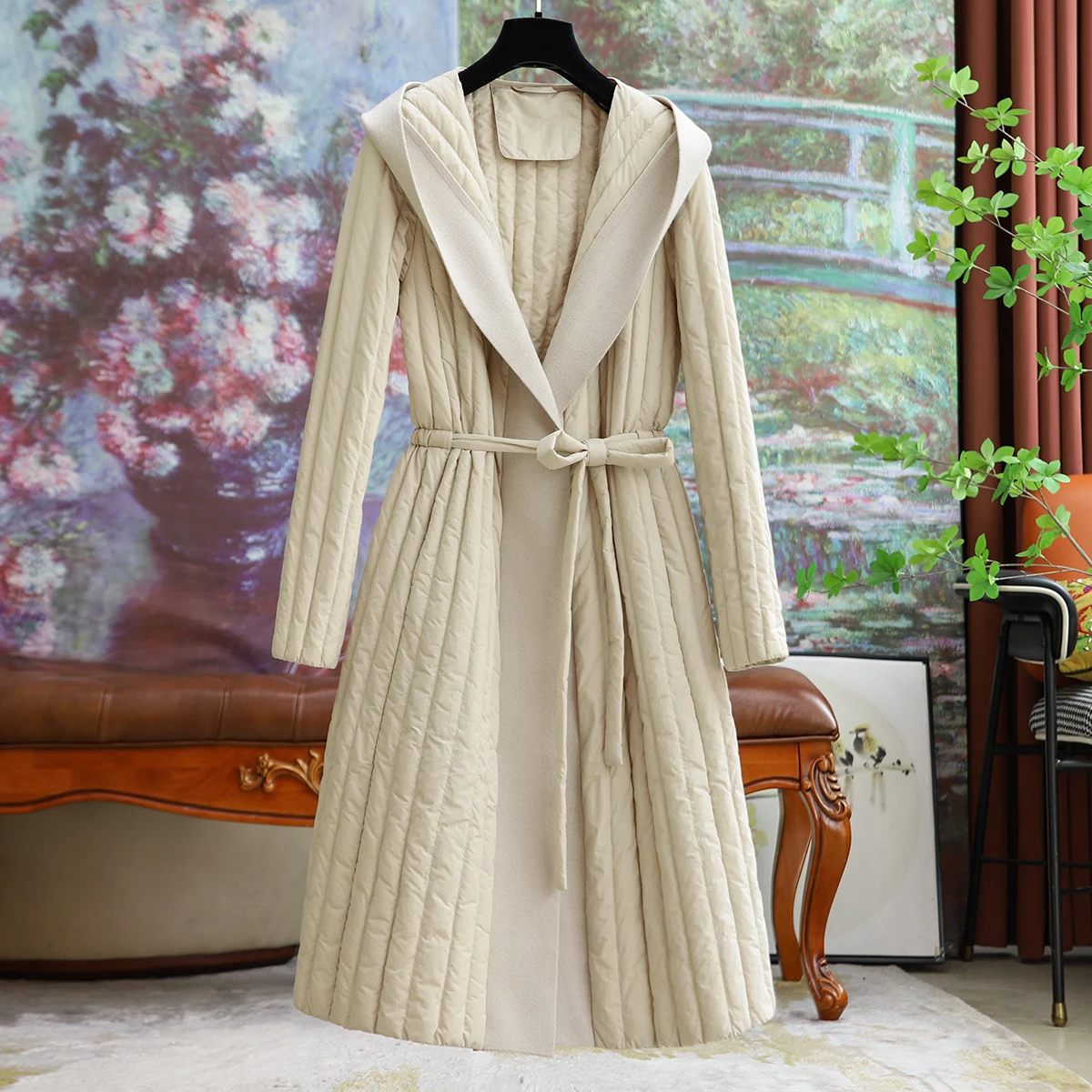 

Poncho Lightweight Hooded Medium-length Down Jacket Female 2023 Autumn Winter New Solid Color Casual Comfortable Cotton Fashion
