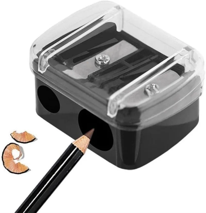 Temperino per matite da trucco 2 in 1 con design a doppio foro per il taglio e la tempera di matite per sopracciglia ed eyeliner, per forniture cosmetiche - immagine 2