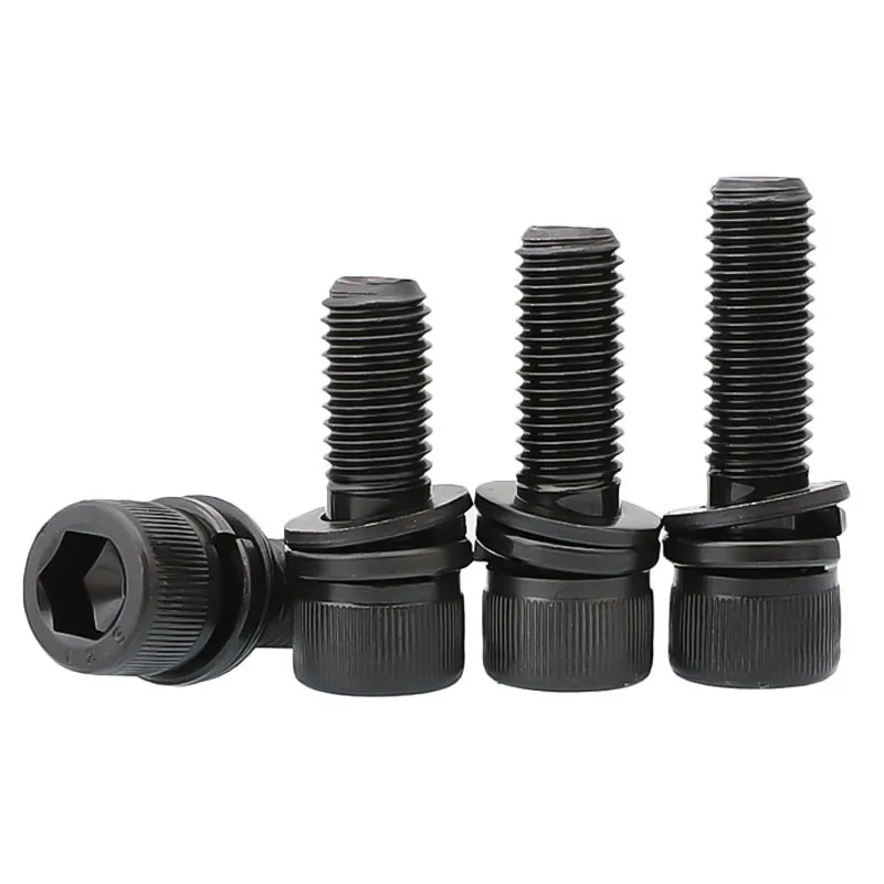 M3 M4 M5 M6 M8 M10 12 Schwarz Grade 12,9 Stahl Allen Hexagon Hex Buchse Kappe Kopf SEM Schraube Flache washer Frühling Dichtung Montieren Bolzen