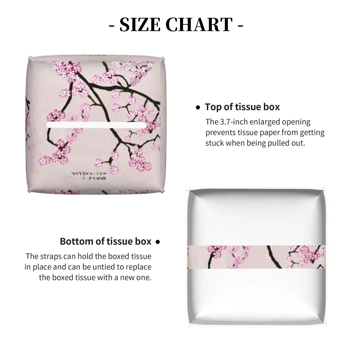 Custom Pink Floral Cherry Blossom Tissue Box Cover PU Leather Square Japanese Sakura Flower Facial Tissues Holder for Home 4