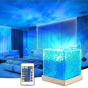 16 Colors Water Ripple Projector Dynamic Rotating LED Night Light with Remote Dimming Family Bedroom Romantic Ocean Decor Lamp 1