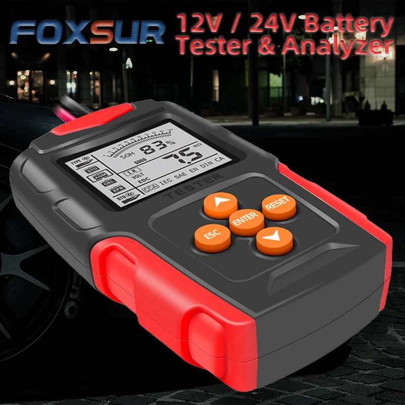 Foxsur Car Battery Tester For 12v To 24v Automotive Vrla Gel Agm Efb