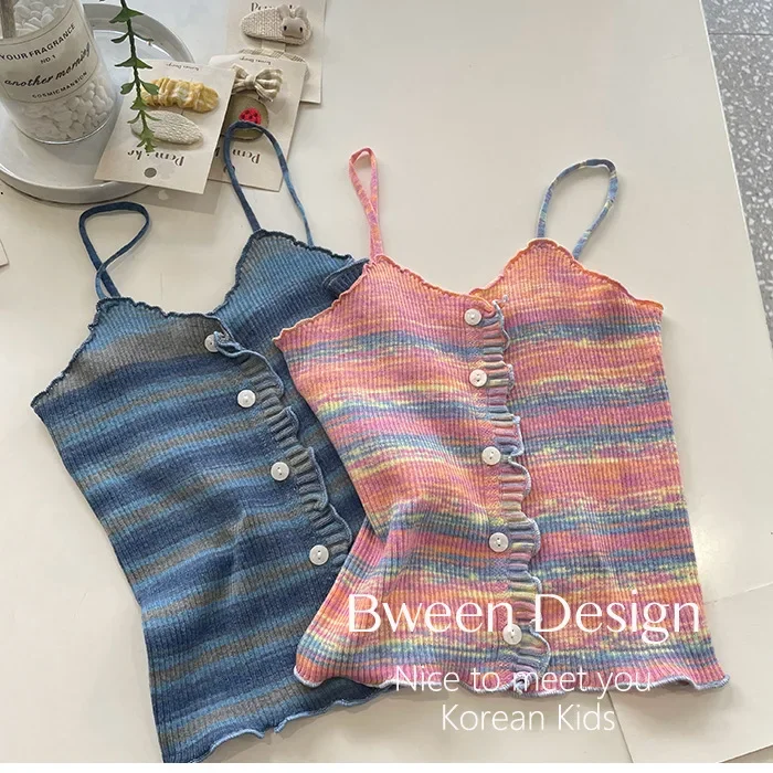 Stylish Versatile Women's Baby Striped Top Summer Outerwear New Korean Style Tankvest Children's Suspender/Vest