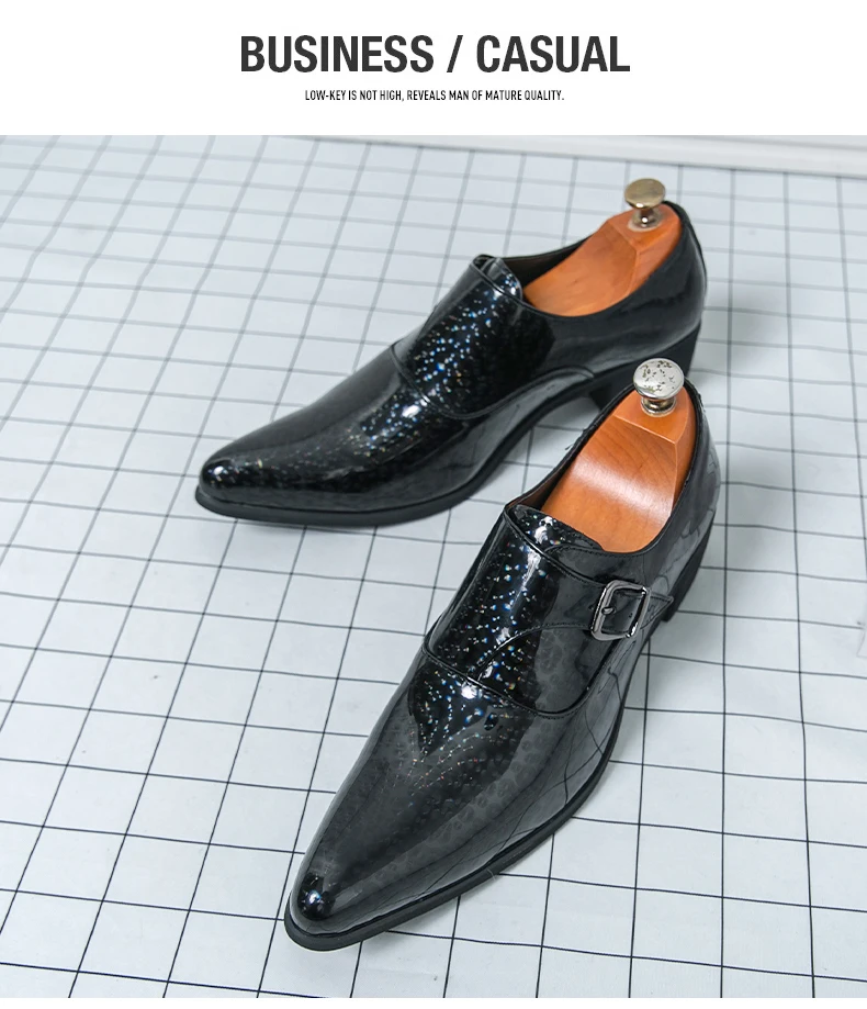 Luxus High Heel Casual Männer Mönch Strap Schuhe Blau Schwarz Gold Polieren Faulenzer Männer Kleid Schuhe Hochzeit Büro Leder Schuhe Männer – Detail 14
